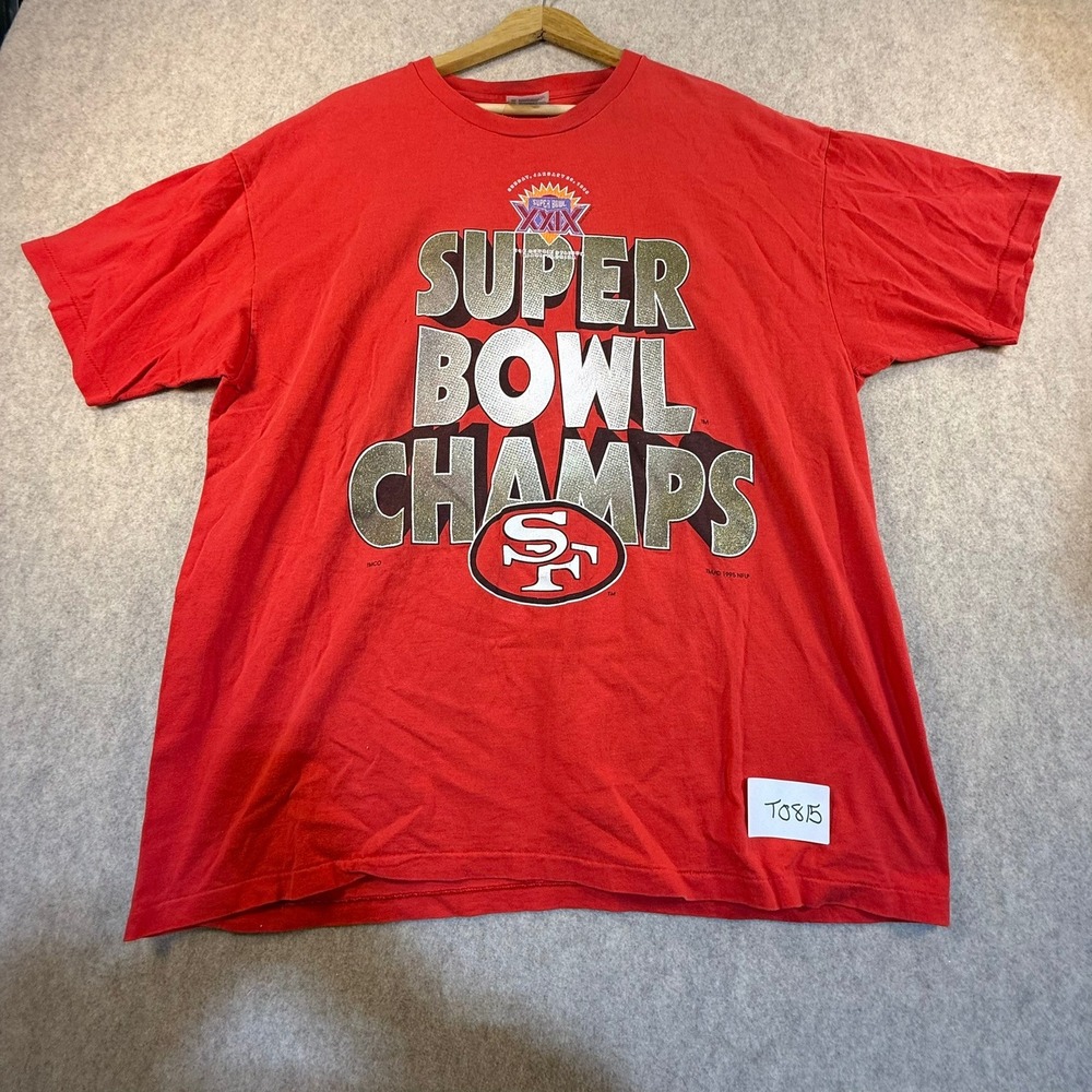 Vintage 1995 San Francisco 49ers Super Bowl XXIX Champions T-Shirt Hanes XL Red